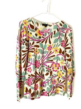 Talbots Petite Merino Wool Crew Neck Sweater Bold Floral Paisley